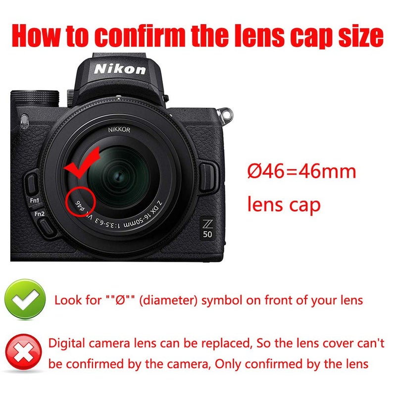 YRTIYO Z50 Lens Cap 46mm Compatible for Nikon Z50 w/NIKKOR Z DX 16-50mm, Compatible for Panasonic Lumix G Vario 14-42mm Lens, 2 Packs - Image 3